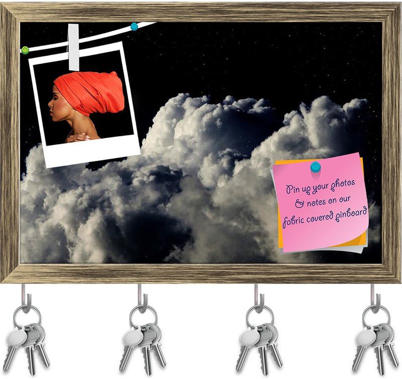 Artzfolio Moon In The Night Sky Pin Board with Key Hooks Antique Golden Frame 17.4x12inch Cork Bulletin Board  (Multicolor 17.4 x 12 inch (44 x 30 cms))