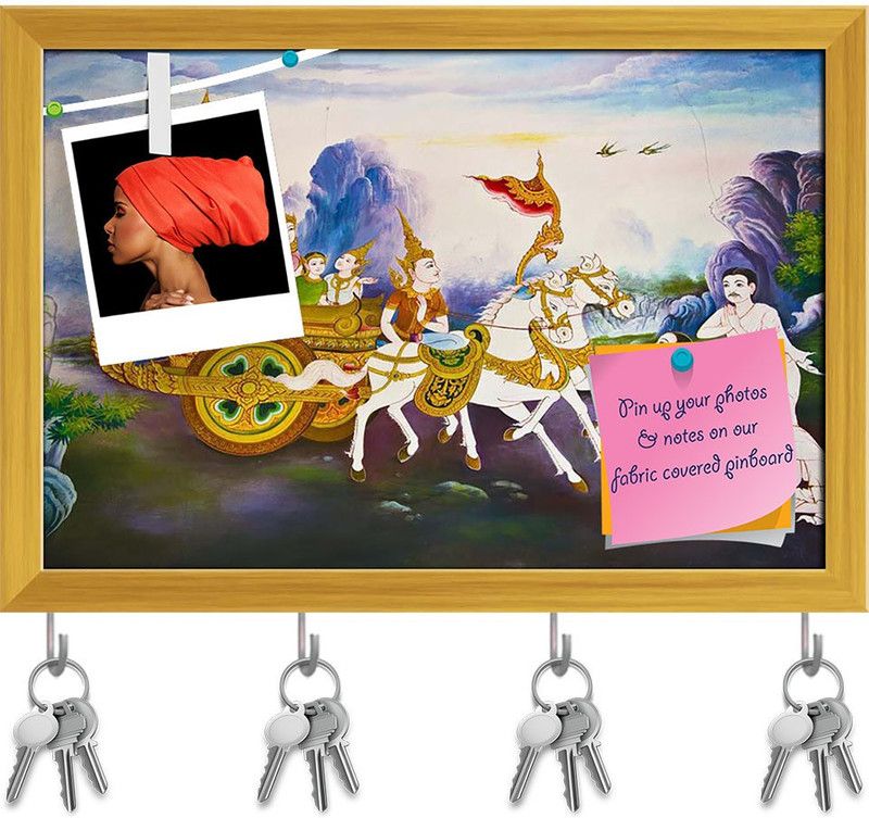Artzfolio Generality In Thailand Pin Board with Key Holders Golden Frame 8.5x6inch Cork Bulletin Board  (Multicolor 8.5 x 6 inch (22 x 15 cms))