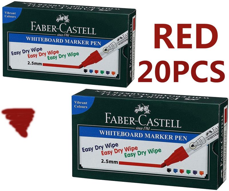 FABER-CASTELL 20 White Board Marker Pens Red  (Set of 20, Red)