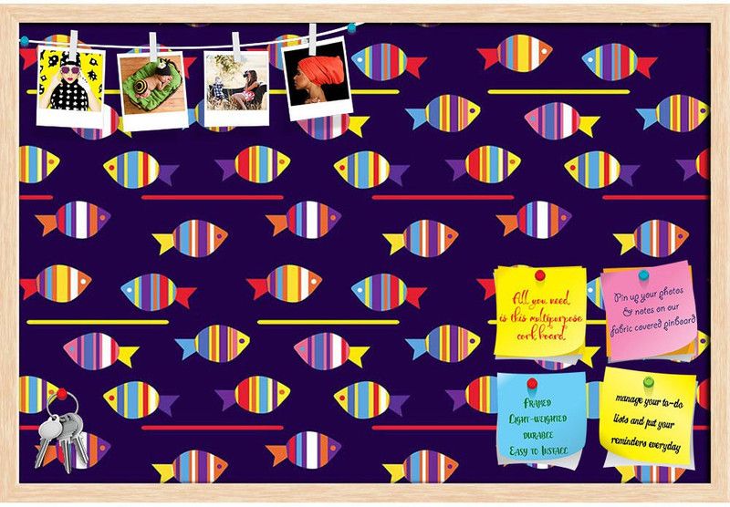 Artzfolio Colourful Fishes Notice Pin Board Natural Brown Frame 24 x 16 inch (61 x 41 cms) Cork Bulletin Board  (Natural Brown Frame 24 x 16 inch (61 x 41 cms))