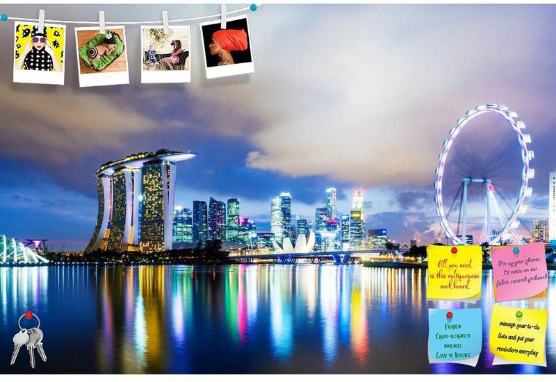 Artzfolio Singapore Skyline At Night Notice Pin Board Soft Board with Push Pins Cork Bulletin Board  (Frameless 24 x 16 inch (61 x 41 cms))