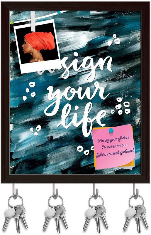 Artzfolio Design Your Life Pinboard with Key Holder Hooks Dark Brown Frame 16x19.7inch Cork Bulletin Board  (Multicolor 16 x 19.7 inch (41 x 50 cms))