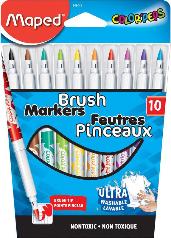 Maped Color Peps Brush Tip Pen Set - Pack of 10 (Multicolor)  (Multicolor)
