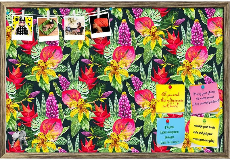 Artzfolio Watercolor Floral Pattern D1 Notice Pin Board Soft Board with Push Pins Cork Bulletin Board  (Antique Gold Frame 24 x 16 inch (61 x 41 cms))