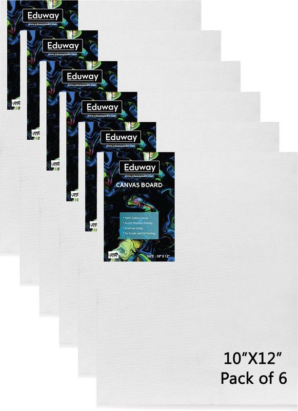 Eduway 10 X 12 Inch Canvas Board, 100% Cotton Medium Grain Primed Canvas Board (Set of 6)  (White)