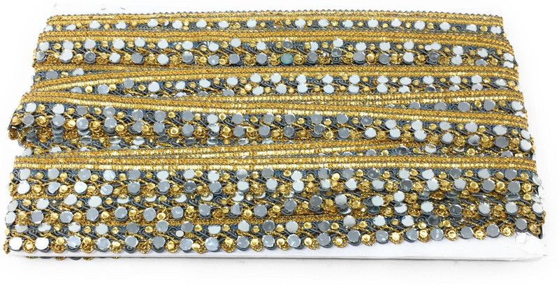 Inhika 9 Meters Lace Border Material, Real Mirror Embroidered, Cotton Mix Fabric (2 cm Wide, Grey) for saree dupatta lehenga blouse Lace Reel  (Pack of 1)
