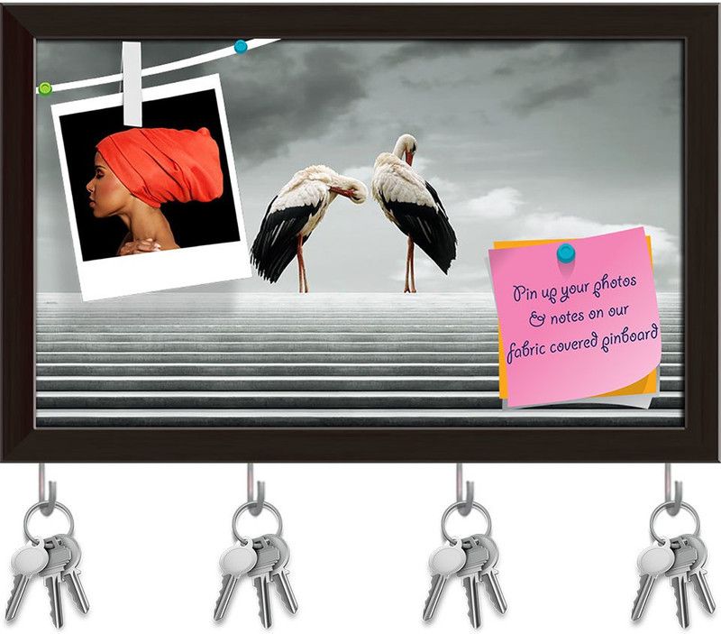Artzfolio Two Beautiful Waterfowl Pinboard with Key Holders Dark Brown Frame16.1x10inch Cork Bulletin Board  (Multicolor 16.1 x 10 inch (41 x 25 cms))