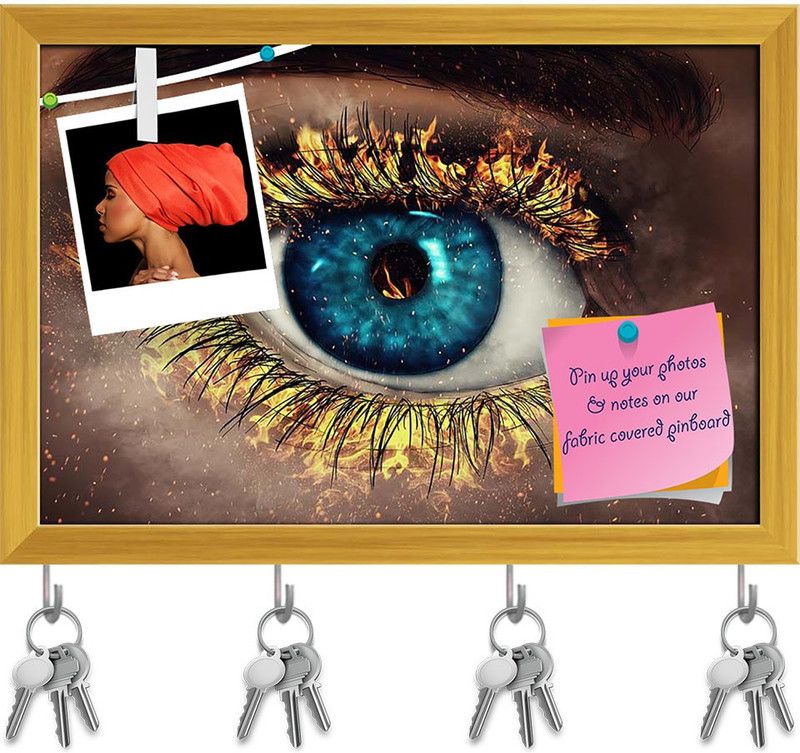 Artzfolio Painted Eye With Its Genes In Flames Pinboard & Key Holder Golden Frame17.5x12in Cork Bulletin Board  (Multicolor 17.5 x 12 inch (44 x 30 cms))