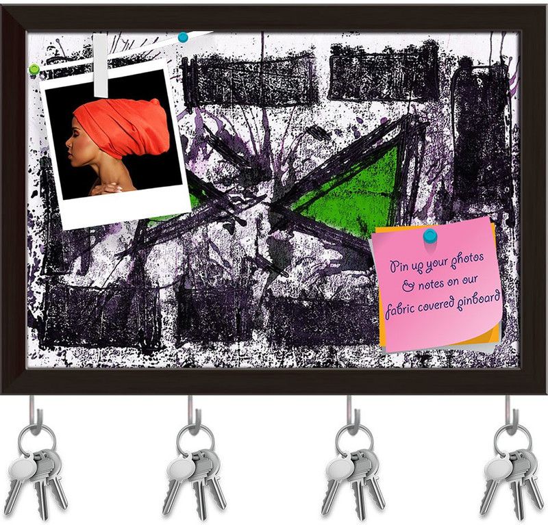 Artzfolio Abstract Art D5 Pinboard with Key Holder Hooks Dark Brown Frame 8.3x6inch Cork Bulletin Board  (Multicolor 8.3 x 6 inch (21 x 15 cms))