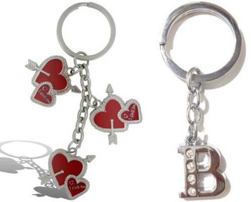 Rashi Traders Arrow 3 Heart + Alphabet B Key Chain  (Silver)