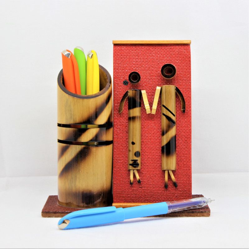 ARPHIBO 2 Compartments Bamboo Penstand  (Browm)