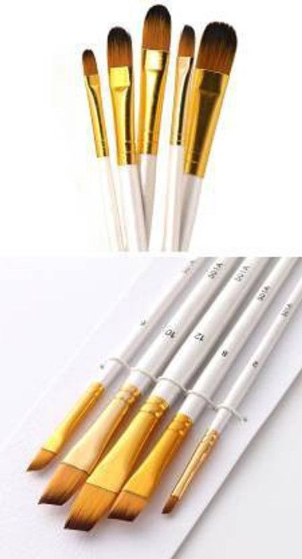 izone Combo of Angular & Filbert Paint Brushes; Professional Oil Paint Brush Set; Anti-Shedding Nylon Hair to use Acrylic Colour, Oil Colour, Water Colour and Gouache. (Set of 10, White)  (Set of 10, White)