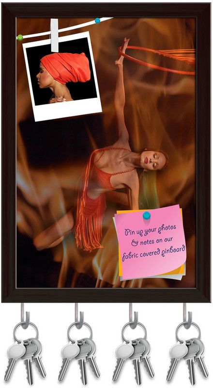 Artzfolio Hot Woman Dancer D2 Pinboard with Key Holder Hooks Dark Brown Frame 6x8.5inch Cork Bulletin Board  (Multicolor 6 x 8.5 inch (15 x 22 cms))