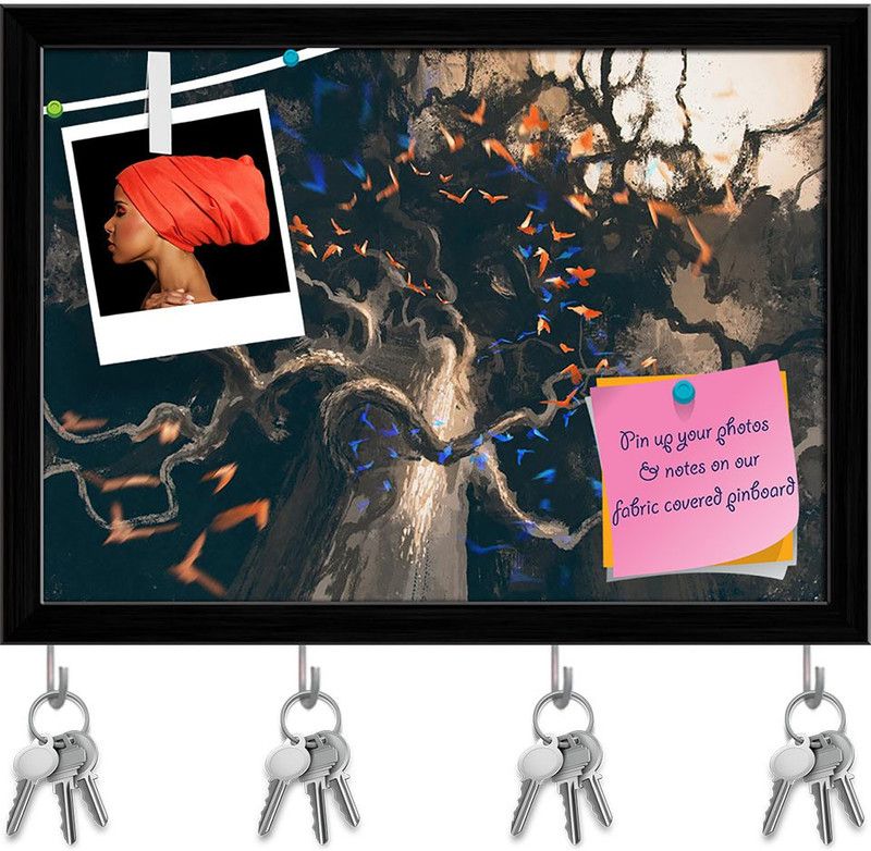 Artzfolio Looking Up In Flock Of Birds Pin Board with Key Holders Black Frame 8.1x6inch Cork Bulletin Board  (Multicolor 8.1 x 6 inch (21 x 15 cms))