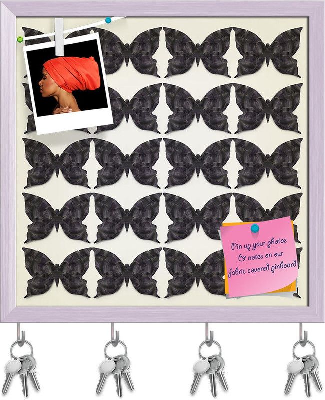 Artzfolio Graphic Stylized Black Butterflies Pinboard & Key Holders White Frame16.1x16inch Cork Bulletin Board  (Multicolor 16.1 x 16 inch (41 x 41 cms))