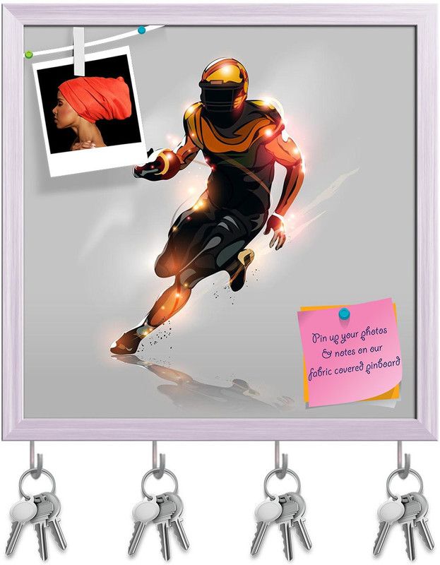 Artzfolio American Football Player Pinboard with Key Holder Hooks White Frame 16x16.1inch Cork Bulletin Board  (Multicolor 16 x 16.1 inch (41 x 41 cms))