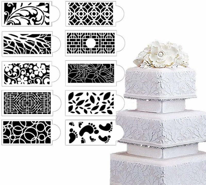 IVANA'S ace Decoration Molds ,Retro Hollow Spray Flower Cake Lace Molds for Birthday,Par ty,Wedding Stencil  (Pack of 10, Cake Decoration Stencil)