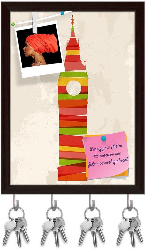 Artzfolio Transparent Bands Big Ben London City Pinboard & Key Hooks Dark Brown10x13.5in Cork Bulletin Board  (Multicolor 10 x 13.5 inch (25 x 34 cms))