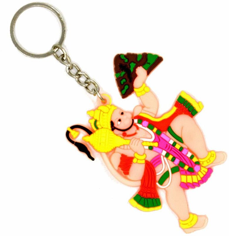 yubirth Lord Hanuman Flying with sanjeevi Mountain Soft Rubber Key Chain (Multicolor) Key Chain