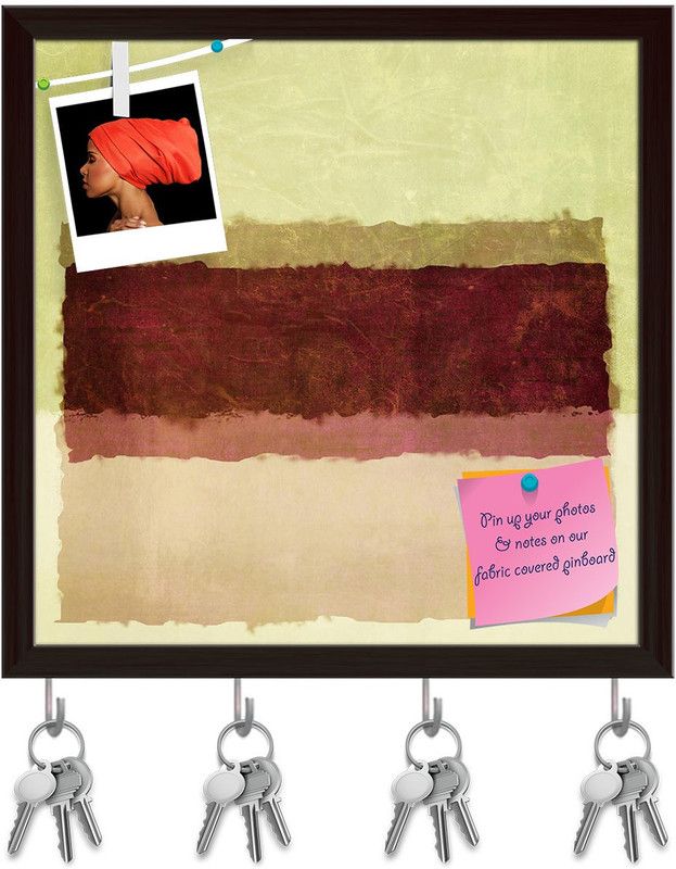 Artzfolio Abstract Artwork D94 Pinboard with Key Holder Hooks Dark Brown Frame 16x16inch Cork Bulletin Board  (Multicolor 16 x 16 inch (41 x 41 cms))