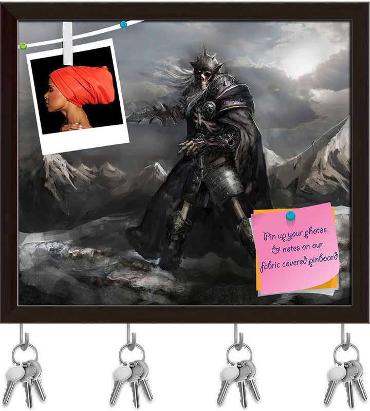Artzfolio Knight Warrior Pinboard with Key Holder Hooks Dark Brown Frame 18.6x16inch Cork Bulletin Board  (Multicolor 18.6 x 16 inch (47 x 41 cms))
