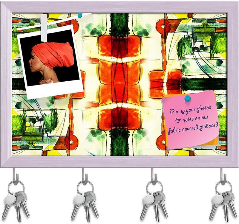 Artzfolio Abstract Art D4 Pinboard with Key Holder Hooks White Frame 17.5x12inch Cork Bulletin Board  (Multicolor 17.5 x 12 inch (44 x 30 cms))