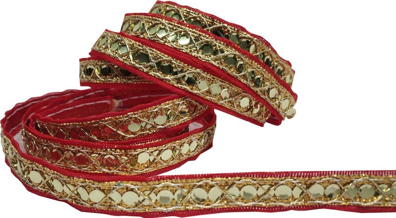 Utkarsh WG0085 Red And Golden Lace Gota Patti With Mix Design Machine Made Embroidery Lace Border With 0.5 Inch Width And 9 Mtr Long Lace Reel  (Pack of 1)