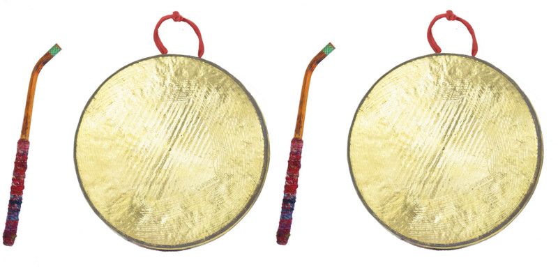 Real Craft Metal Gong Bell,Pooja Ghanta, Puja Ghanti, Indian Sacred Ghadiyal, 6 Inch Brass Pooja Bell  (Yellow, Pack of 2)