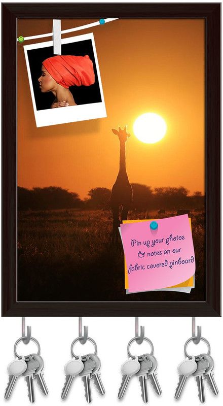 Artzfolio Giraffe in Sunset Africa Pinboard with Key Holders Dark Brown Frame10x14.5inch Cork Bulletin Board  (Multicolor 10 x 14.5 inch (25 x 37 cms))