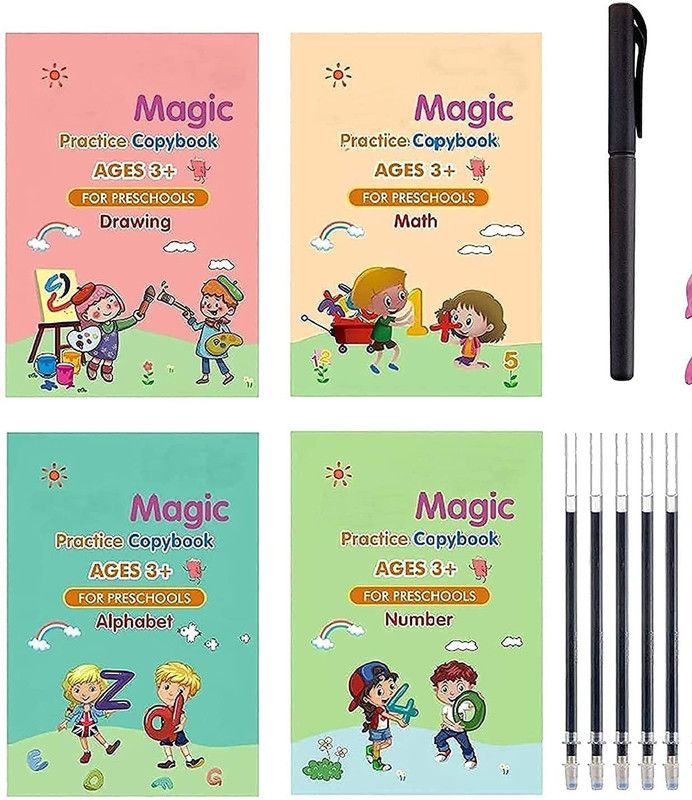 MHAX Magic Practice Reusable Copybook for_Kids with 4 Books 10_Refill 1 Pen 1 Grips