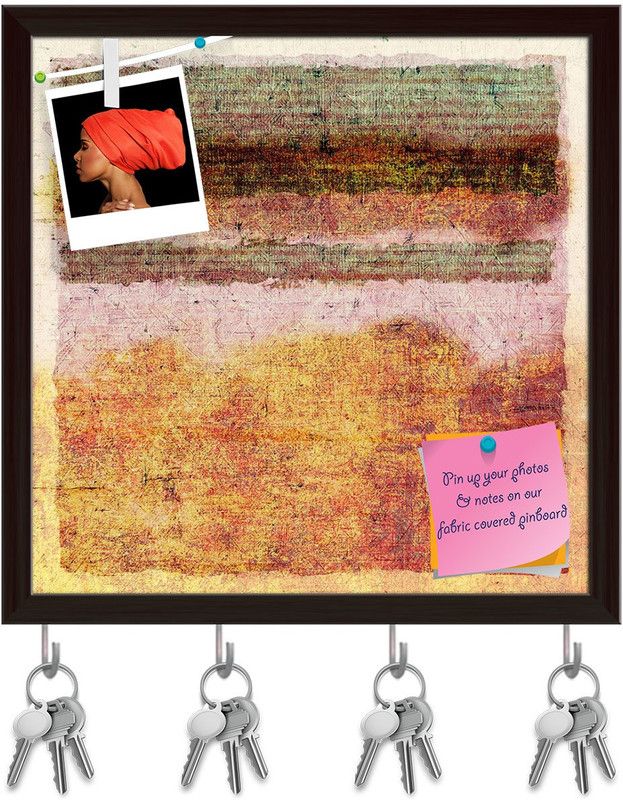 Artzfolio Abstract Artwork D102 Pinboard with Key Holder Hooks Dark Brown Frame 16x16inch Cork Bulletin Board  (Multicolor 16 x 16 inch (41 x 41 cms))