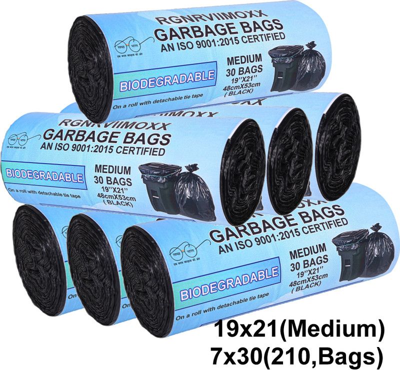 RGNRVIIMOXX OXO-Biodegradable Garbage Bags 19x21 Inches (Medium) pack of 7 Roll (210,Bags ) black Medium 15-20 L Garbage Bag  (210Bag )
