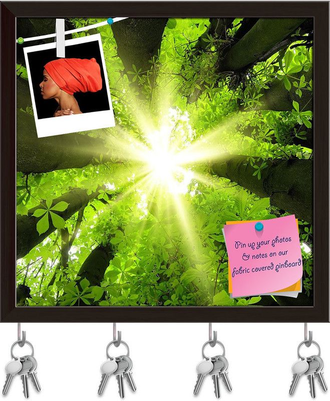 Artzfolio Forest Scenery D1 Pinboard with Key Holder Hooks Dark Brown Frame 8.2x8inch Cork Bulletin Board  (Multicolor 8.2 x 8 inch (21 x 20 cms))