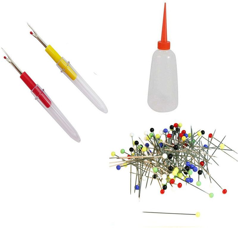 Crafts Haveli 3 Items Combo : 2 Seam Ripper, Round Head Pin Multi, Machine Oil Sewing Kit