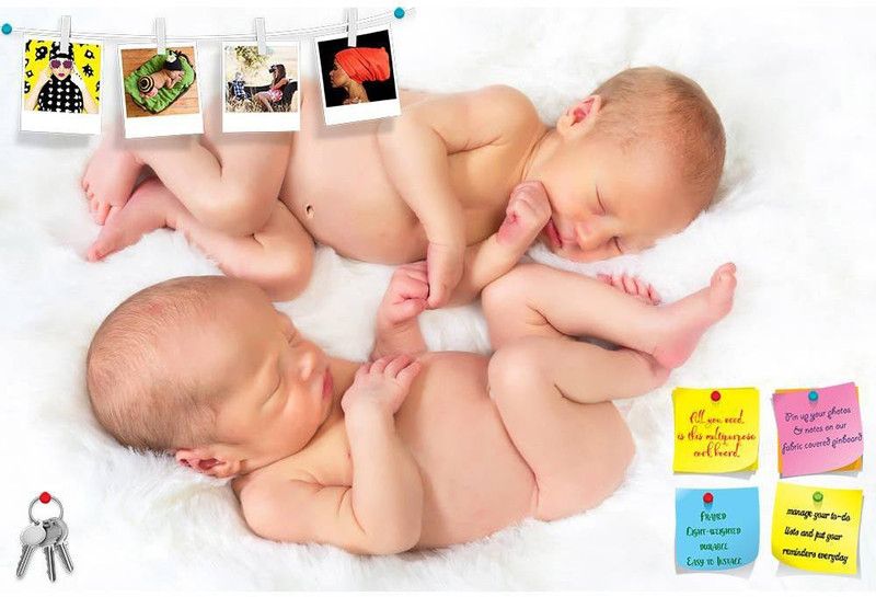 Artzfolio Newborn Baby Twins Sleeping Frameless Notice Pin Board 24x16inch (61x41cms) Cork Bulletin Board  (Multicolor 24 x 16 inch (61 x 41 cms))