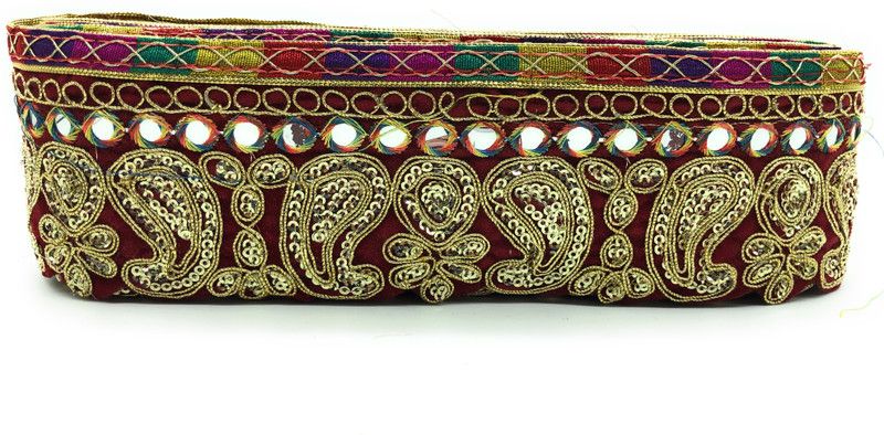 Kavmart KAV3500-MAROONG Foil Mirror Embroidery lace and Border for Saree,Kurti, Decor, bhagwan poshak (9meters)(Maroon,Gold) Lace Reel  (Pack of 1)