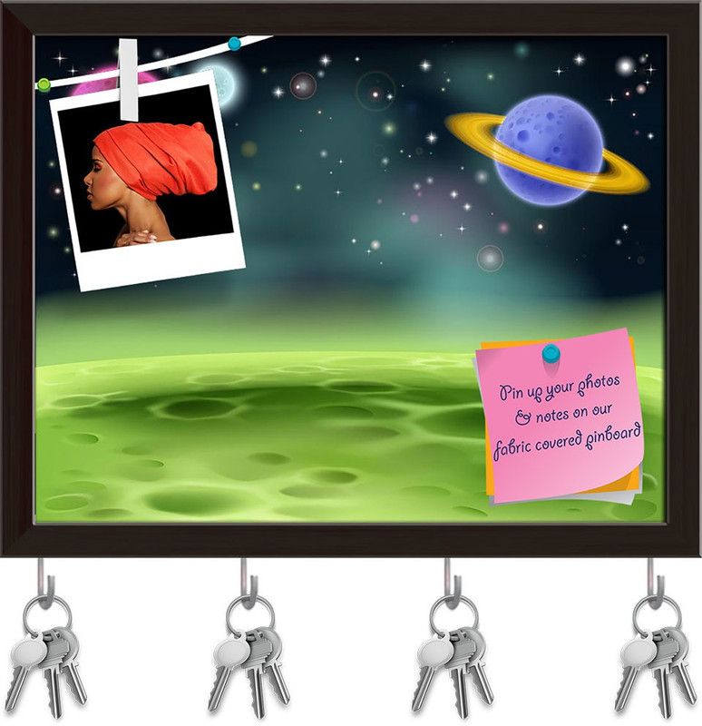 Artzfolio Outer Space Cartoon With Colorful Planets Pinboard Key Hook Dark Brown12.7x10in Cork Bulletin Board  (Multicolor 12.7 x 10 inch (32 x 25 cms))