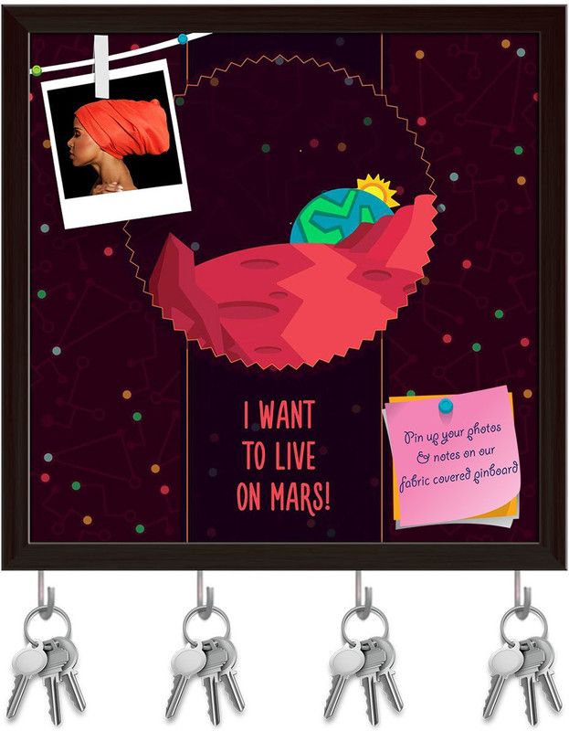 Artzfolio Alien In The Universe D3 Pinboard with Key Holders Dark Brown Frame20x20inch Cork Bulletin Board  (Multicolor 20 x 20 inch (51 x 51 cms))