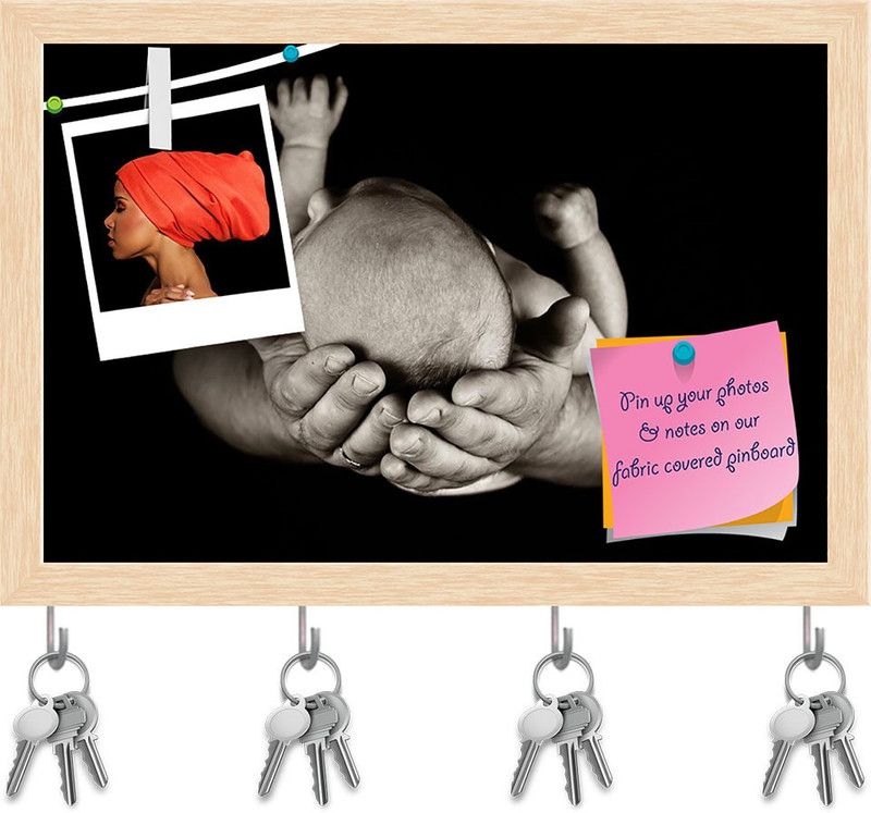 Artzfolio Father Holding His Little Boy Pinboard & Key Holders Natural Brown Frame11.6x8in Cork Bulletin Board  (Multicolor 11.6 x 8 inch (29 x 20 cms))