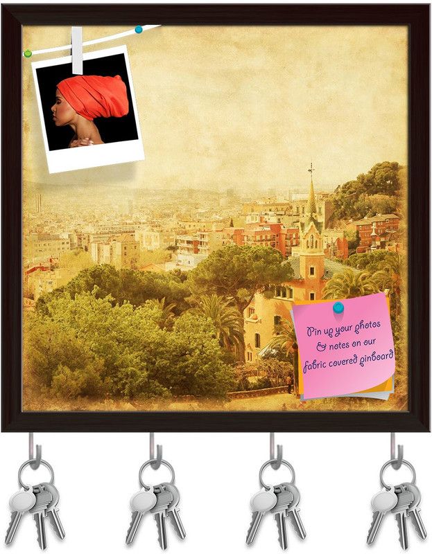 Artzfolio Barcelona From Park Guell, Spain Pinboard & Key Holders Dark Brown Frame16x16in Cork Bulletin Board  (Multicolor 16 x 16 inch (41 x 41 cms))