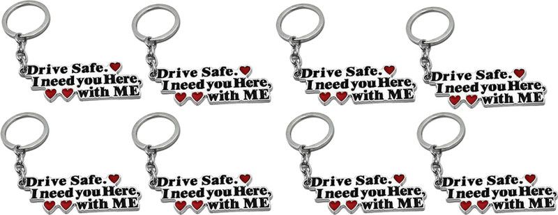 ShubhKraft Drive Safe Keychain|Keyring For Boys&Girls|Return Gift (Pack of 8, Black/Silver) Key Chain
