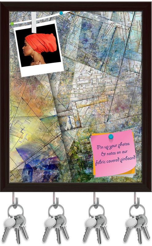 Artzfolio Abstract Art Work D4 Pinboard with Key Holder Hooks Dark Brown Frame 12x15.2inch Cork Bulletin Board  (Multicolor 12 x 15.2 inch (30 x 39 cms))
