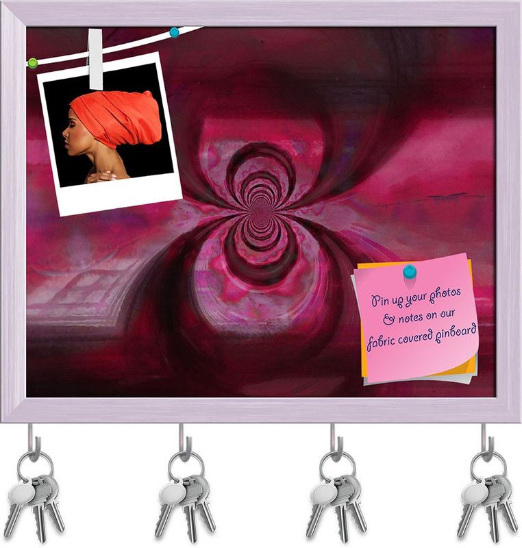 Artzfolio Abstract Artwork D3 Pinboard with Key Holder Hooks White Frame 14.9x12inch Cork Bulletin Board  (Multicolor 14.9 x 12 inch (38 x 30 cms))