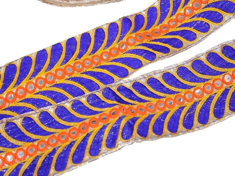 CMHOWLITE Multicolour Blue Orange Thread Work Embroidered Border, Package of 9 Meter,Width 2.5 inch (6.35 cm) for Saree, Lehenga, Suits, Blouses, Craft Work Lace Reel  (Pack of 1)