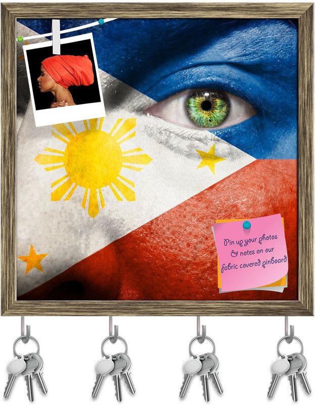 Artzfolio Italian Flag Painted On A Face Pinboard & Key Holder Antique Golden Frame16x16in Cork Bulletin Board  (Multicolor 16 x 16 inch (41 x 41 cms))
