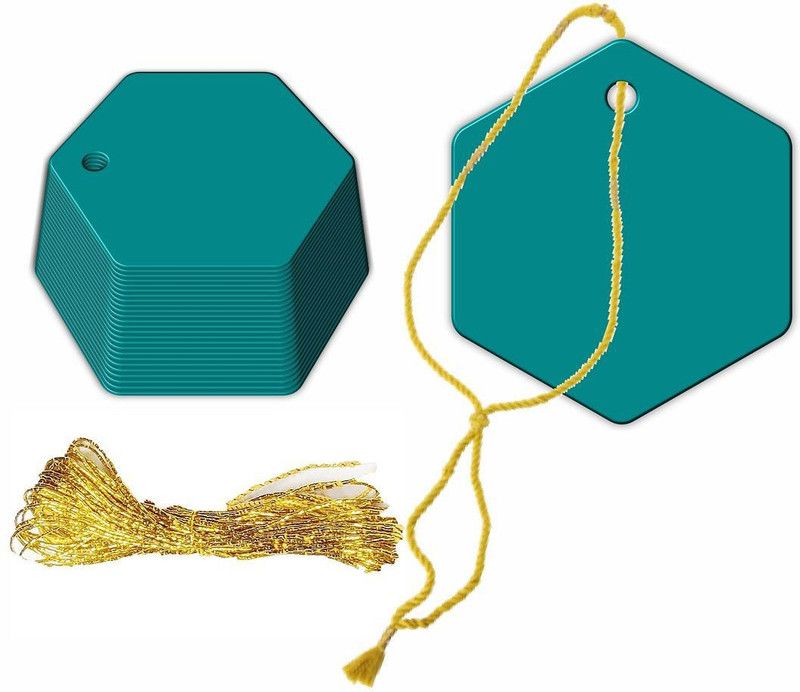 CVANU Creative Gift Tags Craft Paper with Golden String for Writable Tag-Label(300pc) Non-Adhesive Paper Label  (Atoll)