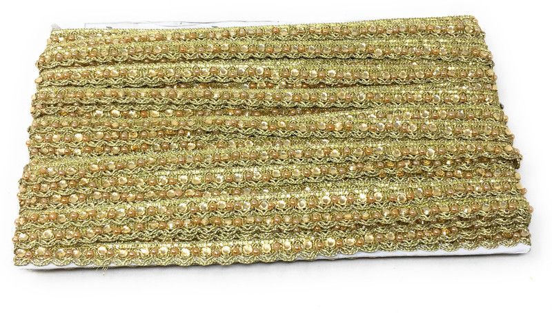 Inhika 9 Meters Lace Border Material, Beaded Embroidered, Polyester Fabric (1cm Wide, Dull Gold ) for saree dupatta lehenga blouse Lace Reel  (Pack of 1)