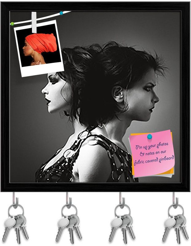 Artzfolio Two Faced Artwork Pinboard with Key Holder Hooks Black Frame 20x20inch Cork Bulletin Board  (Multicolor 20 x 20 inch (51 x 51 cms))