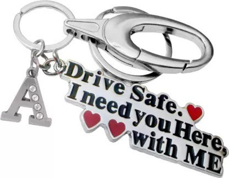 Virom Drive Safe Alphabet A Stone Silver Keychain For Car Bike Scooty Home Office Keys Key Chain