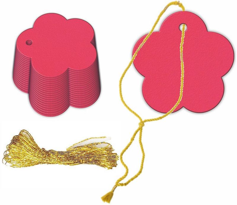 KREEPO Gift Tags Craft Paper with Golden String for Writable Tags, Party-Celebration Non-Adhesive Paper Label  (Lipstick)